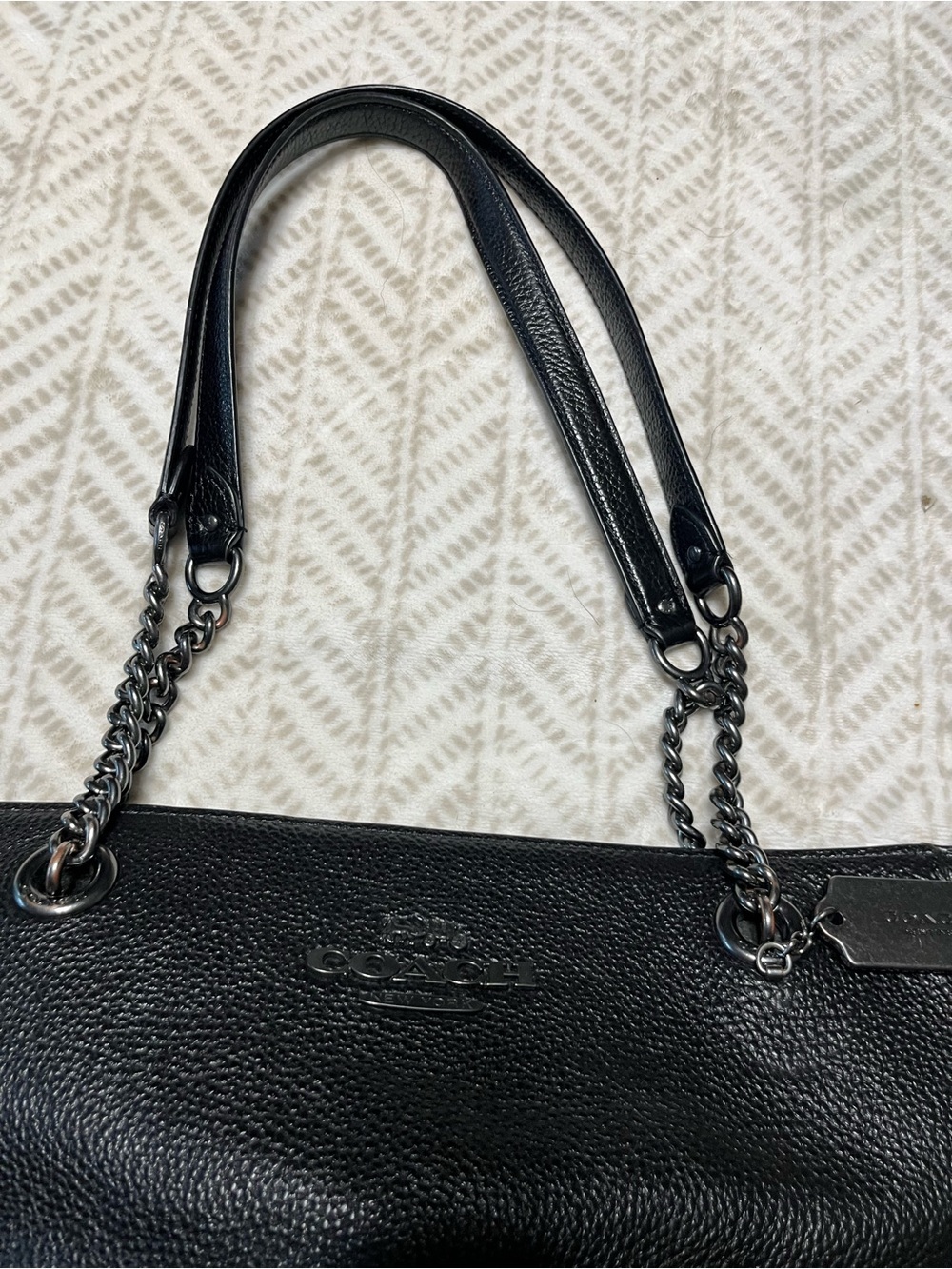 Coach Black Leather Tote with Chain-Accent Straps - Picture 13 of 13